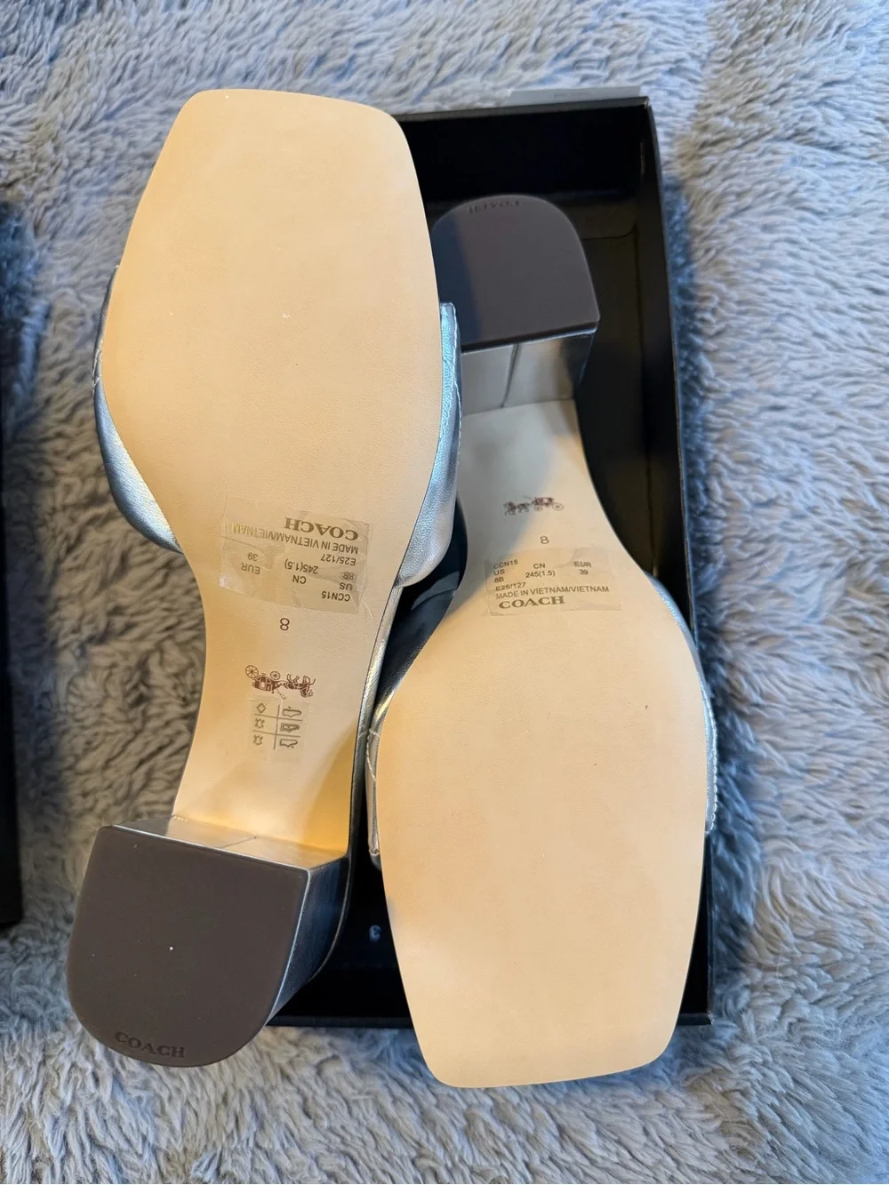 Coach Silver Quilted Block Heel Mule Sandals- BRAND NEW! Never worn!